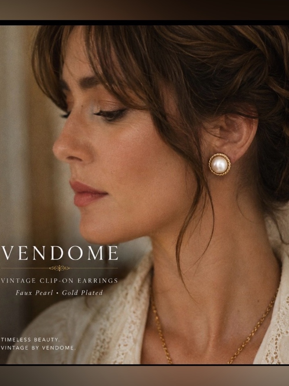 Vintage Vendome clip-on earrings with faux Pearl Gold Plated